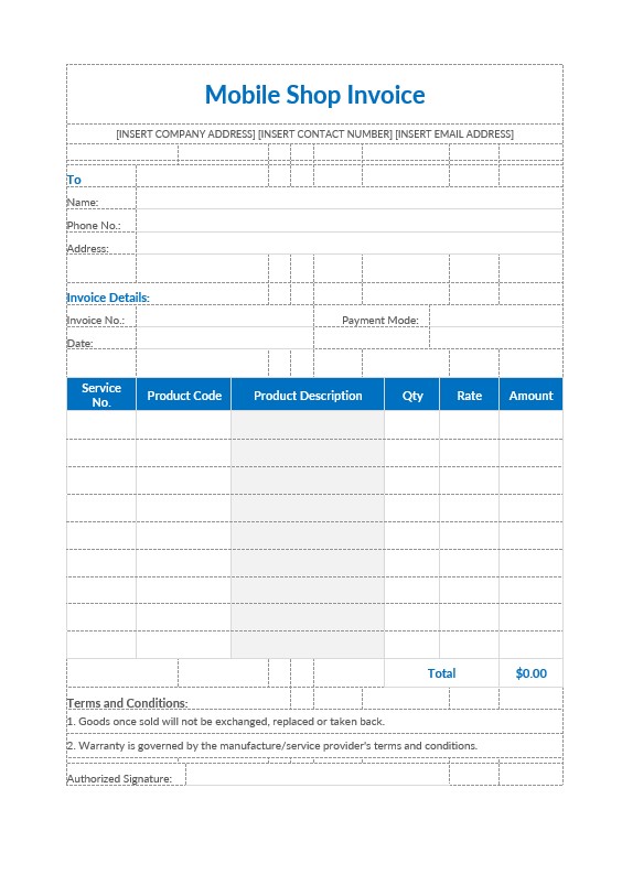 Mobile Shop Invoice Template PSD template